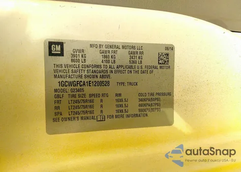 2014 Chevrolet Express 2500 Work Van from USA, damaged, VIN 1GCWGFCA1E1200528